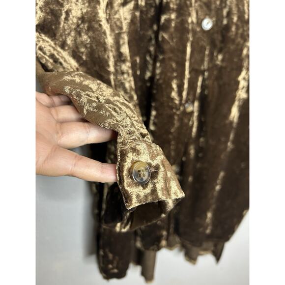 Davi & Dani Brown Crushed Velvet Button Up Tunic Shirt Dress Holidays Party 1XL - Picture 6 of 11